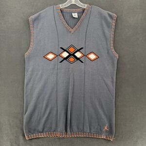 VTG Nike Air Jordan Argyle Sweater Vest 3XL Gray Orange Knit Jumpman Y2K READ